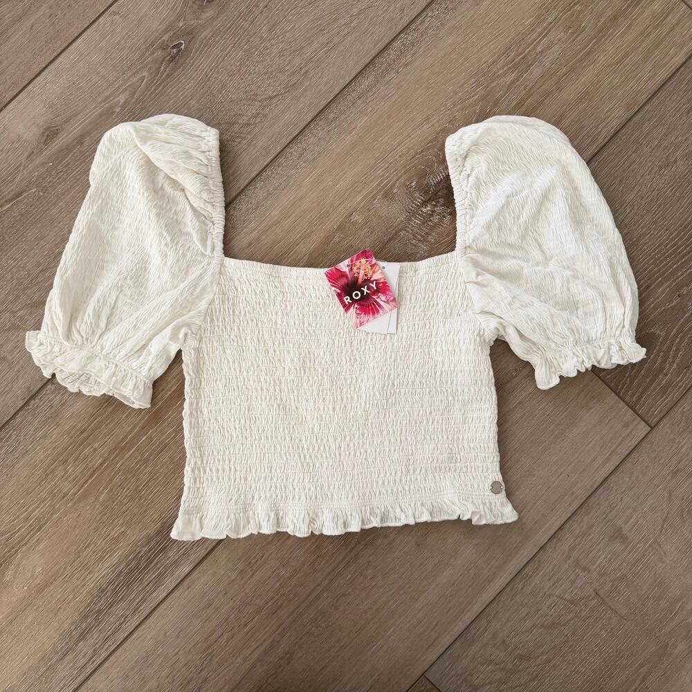 Roxy NWT Sunset Walks Puff Sleeve Crop Top in White - Size XL